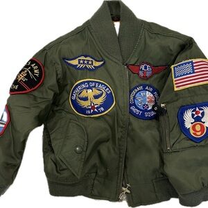 Kids Army Green Bomber Jacket with Patches